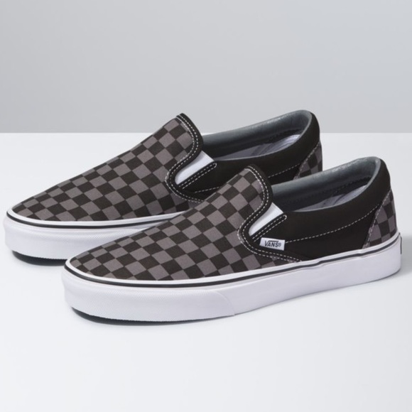 vans grey checkered slip on